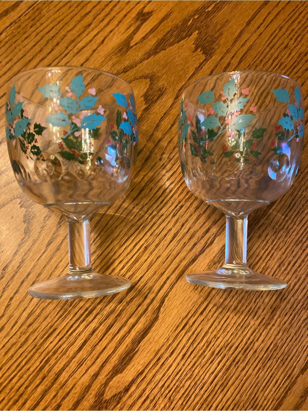 Hand-Painted Floral Goblet Glasses in Teal and Pink - Set of 2